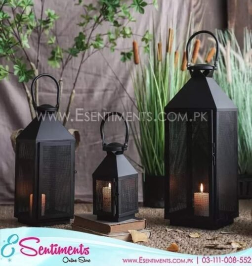 Black Mesh wind Floor lanterns set