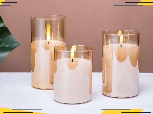 Metal Glass pillar candle stands set