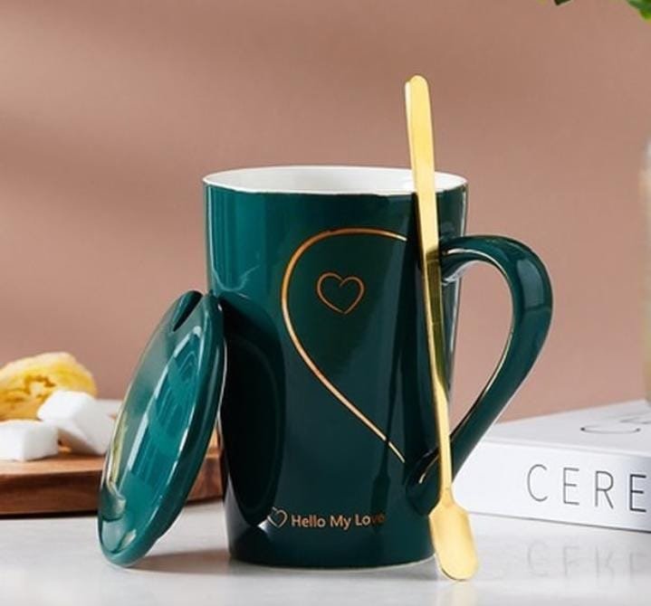 Couple ceramic coffee mugs with lid and spoons – Esentiments – no 1 home  improvement, lighting décor online in Pakistan