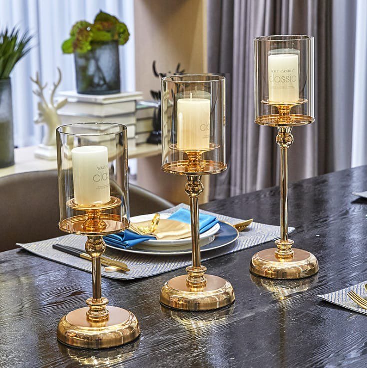 Metal Glass pillar candle stands set – Esentiments – no 1 home