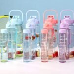 3 Pcs transparent Motivational Time Marker Water Bottle with Straw 
