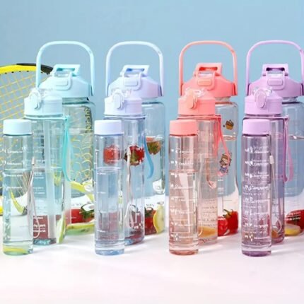  3 Pcs transparent Motivational Time Marker Water Bottle with Straw 