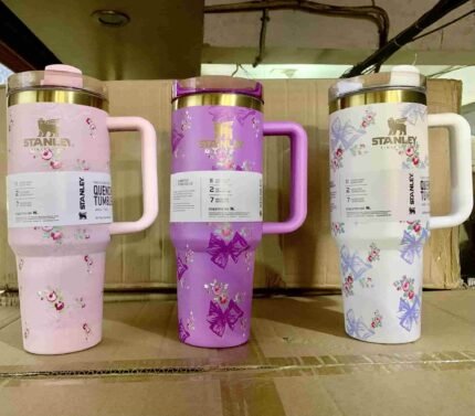 Stainless Steel Printed Stanley logo Tumbler with handle lid staw and Topper Dupe