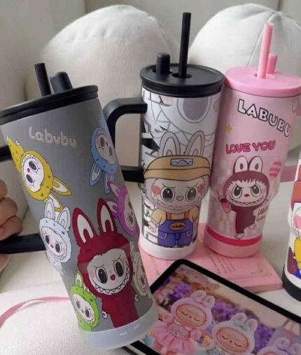 710ml Stainless Steel Insulated Labubu Tumbler with Handle Straw Lid