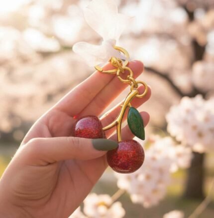 Trending Bag Cherry Charm Keychain Large size
