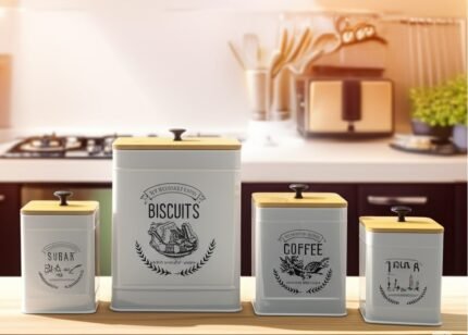 4 piece wooden top lid Elegant Canisters Set 4 pieces