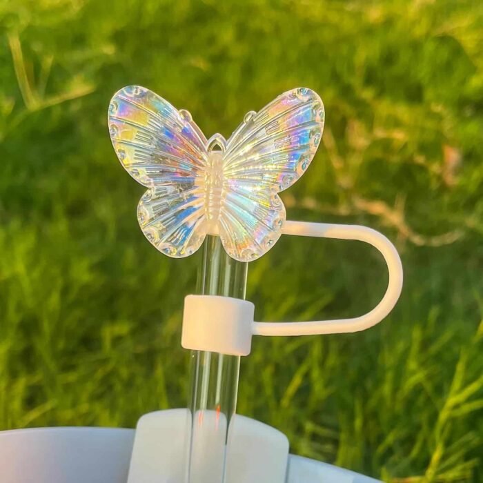 Crystal Acrylic pack of 2 Butterfly Straw Topper for tumbler - Image 3