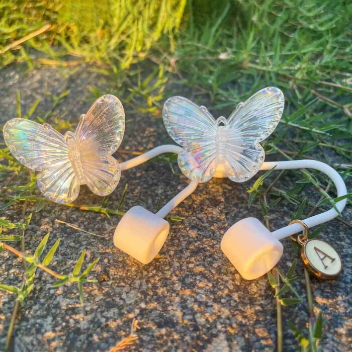 Crystal Acrylic pack of 2 Butterfly Straw Topper for tumbler - Image 1