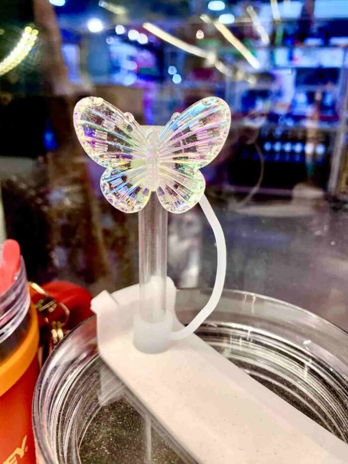 Crystal Acrylic pack of 2 Butterfly Straw Topper for tumbler - Image 4