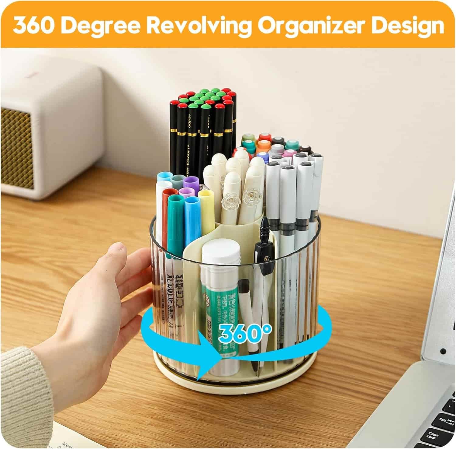 71pQ+IKgbrL._AC_SL1500_-min 360° Rotating Desk Organizer - 6 Slots Pen and Pencil Holder - Image 3