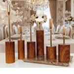 Royal Style Dinner Candle Holders Golden wooden pattern base (6-Pieces) - Image 3