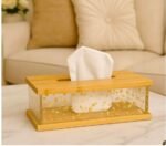 Elegant Bamboo & Gold Leaf Tissue Box Cover