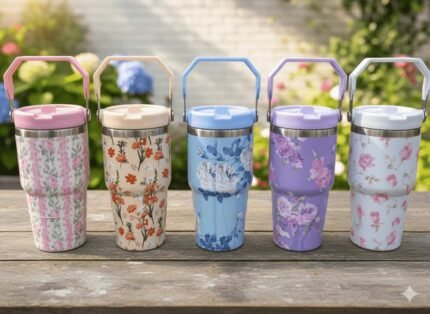 20oz Floral Print Stainless Steel Tumbler Flipstraw