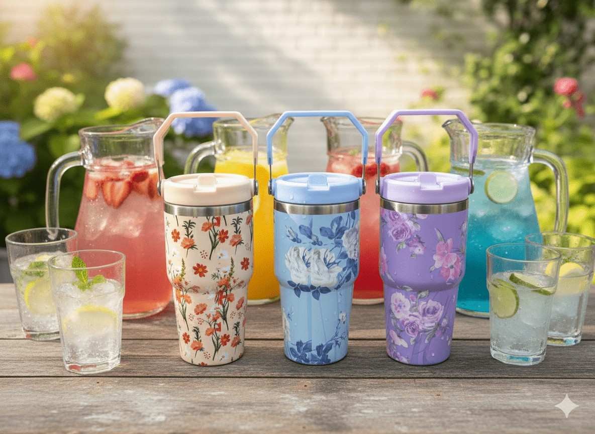 tumbbb1 (3) 20oz Floral Print Stainless Steel Tumbler Flipstraw - Image 2