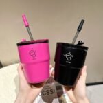 Cute Coffee Tumbler with Stainless Straw Eco-Friendly Travel Cup (500ml) - Image 5