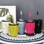 Cute Coffee Tumbler with Stainless Straw Eco-Friendly Travel Cup (500ml)
