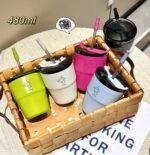 Cute Coffee Tumbler with Stainless Straw Eco-Friendly Travel Cup (500ml) - Image 3