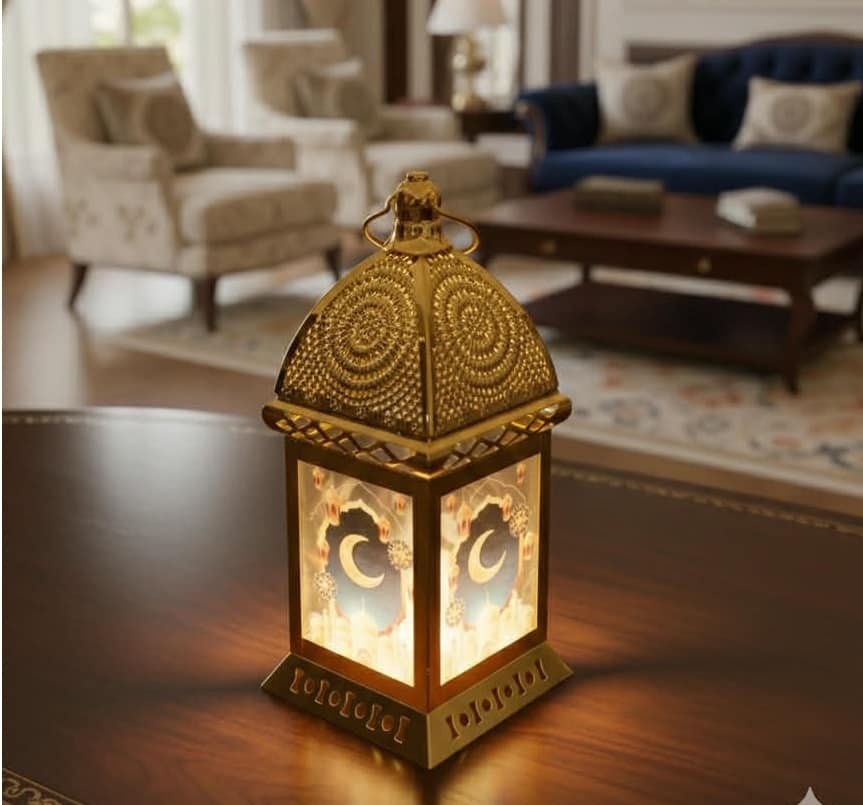 new 2 (1) Ramadan Led Chrome Gold Metal Lantern - Image 1