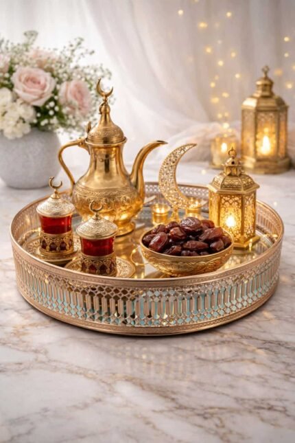 Elegant Round Mirrored Tray for Ramadan & Eid Décor