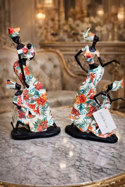 Elegant African Lady & Child Resin Figurine Large