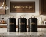 Vintage Metal Canister Set – 3-Piece Embossed Coffee, Tea, & Sugar Jars