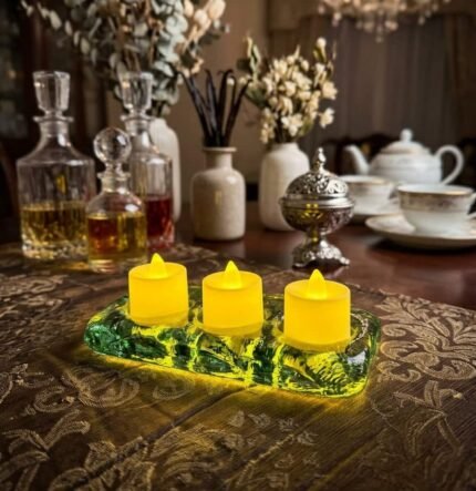 Emerald Glow Triple Glass Votive Candle Holder
