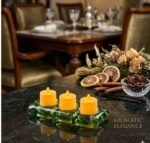 Emerald Glow Triple Glass Votive Candle Holder - Image 3