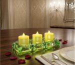 Emerald Glow Triple Glass Votive Candle Holder - Image 2