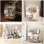 Large Dustproof Cosmetic Organizer with Transparent Dome & Drawers - Image 2