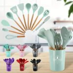 12-Piece Premium Silicone Kitchen Utensil Set with Wooden Handles - Image 3