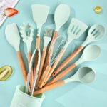 12-Piece Premium Silicone Kitchen Utensil Set with Wooden Handles - Image 5