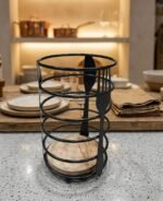 metal iron black wood Premium Cutlery Holder - Image 4