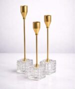 Luxury Cracked-Ice Crystal Base Golden Candle Holders - Set of 3 - Image 2