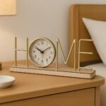 Modern Metal "HOME" Table Clock with Wooden Base