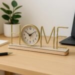 Modern Metal "HOME" Table Clock with Wooden Base - Image 2
