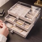 3 drawer velvet acrylic jewellery ring organizer - Image 4
