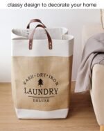 Deluxe Canvas Laundry Basket Set – Foldable Storage with Leather Handles - Image 2
