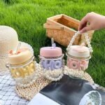 Aesthetic Pearl Glass Mug with Straw – 350ml Portable Sipper - Image 5