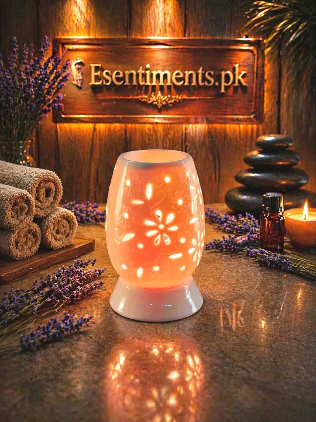 9935adcb-0554-4fdf-bfd4-1ce9323cb441 Floral Cut-Out Ceramic Electric Aroma Diffuser & Wax Melter Lamp oil burner - Image 1