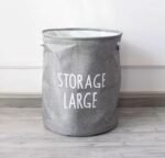 Large Foldable Grey Linen Laundry Basket – Aesthetic Home Storage Organizer - Image 3
