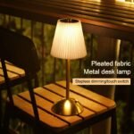 Elegant Rechargeable Touch LED Table Lamp – Gold Base with White Pleated Shade