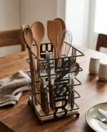 metal iron black wood Premium Cutlery Holder