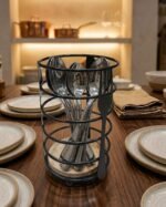 metal iron black wood Premium Cutlery Holder - Image 3