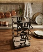 metal iron black wood Premium Cutlery Holder - Image 5