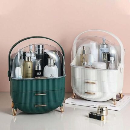 Luxury Textured Cosmetic Organizer with 3-Layer Storage & Gold Accents