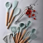 12-Piece Premium Silicone Kitchen Utensil Set with Wooden Handles - Image 2