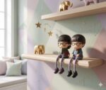 4-Piece "Family" Resin Figurine Set – Hanging Legs Shelf Decor - Image 4