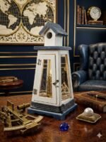 The Beacon of Luxury: Hand-Painted Lighthouse Lantern in Navy & Pearl - Image 2