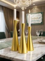 Modern Hourglass Golden Metal Taper Candle Holders - Set of 3 - Image 3