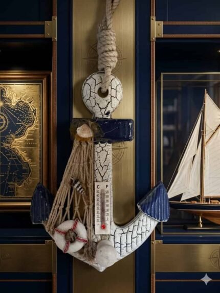 The Captain’s Gallery: Hand-Finished Crackle Anchor Wall Thermometer